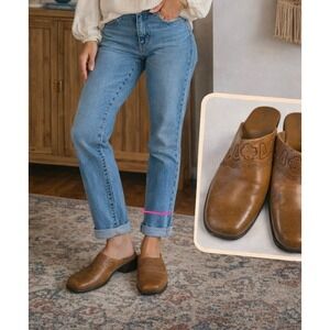 Clarks Women Brown Leather Square Toe Clogs Mules Sz 9.5M Cottagecore 90s  Boho